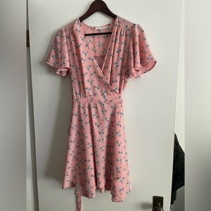 Pink Floral Wrap Dress